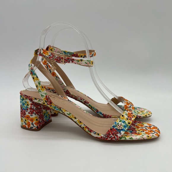 Nanette Lepore Clarissa Orange/Blue Floral Block Heels Sandals Size 9 - Picture 5 of 16